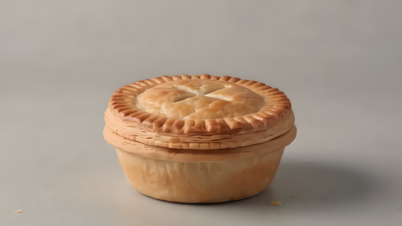 A golden savoury pie, baked and steaming